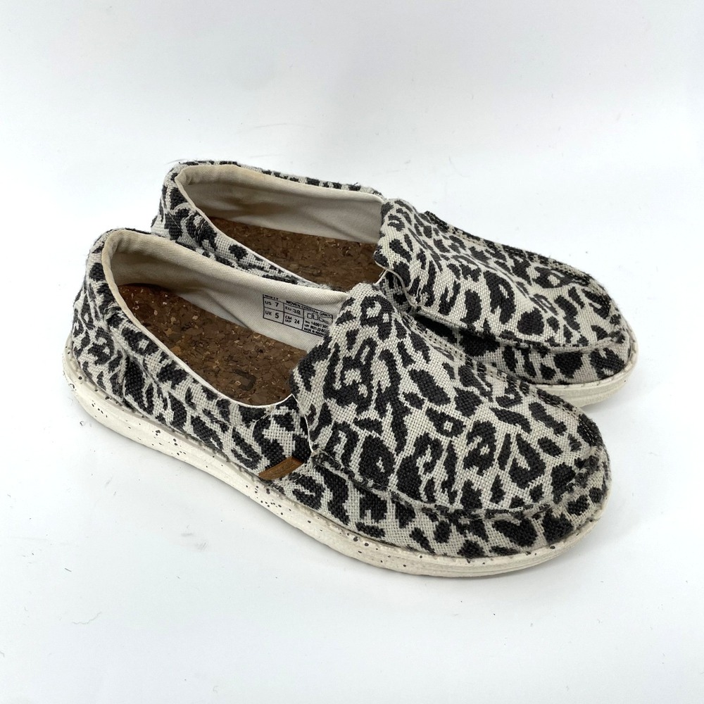 Hey Dude Women 7 Misty Woven Cheetah Slip‎ On Comfort Loafers Animal Print